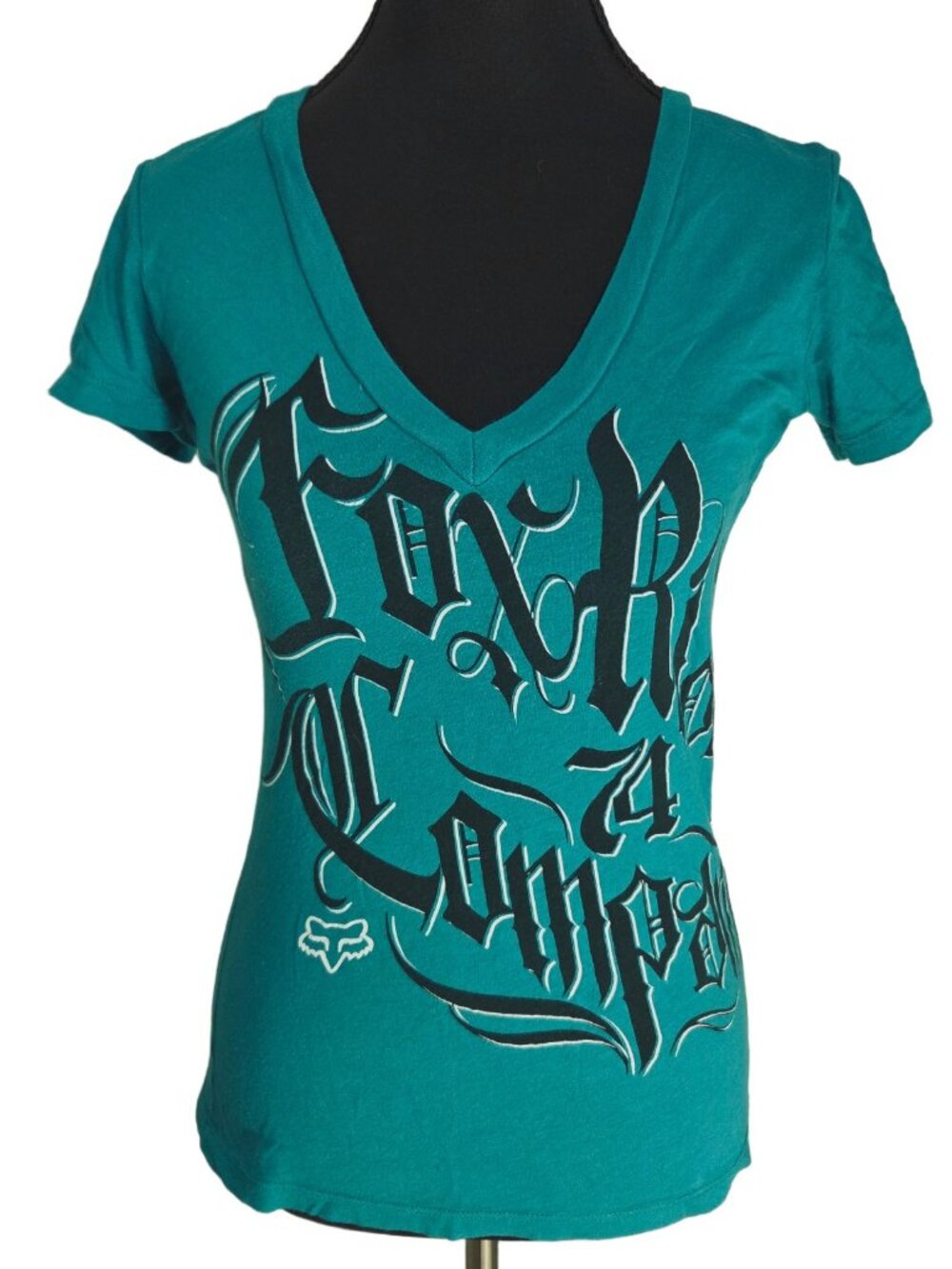 Y2K Fox Racing T Shirt S Teal AOP Skater Grunge 90s Emo Scene